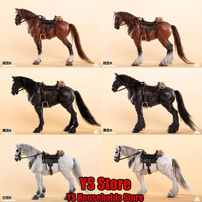 Fish Toys 1/12 Black White Brown Horse Mount Model Open Close Mouth Style Soldier Decoraion For 6