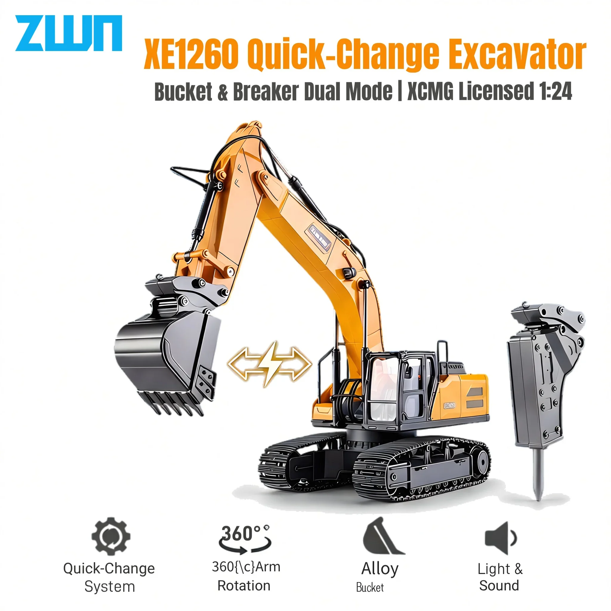 HUINA XE1260 1:18 2.4G RC Excavator With Light & Sound 2-in-1 26CH Remote Control Excavator APP Control Construction Vehicle Toy