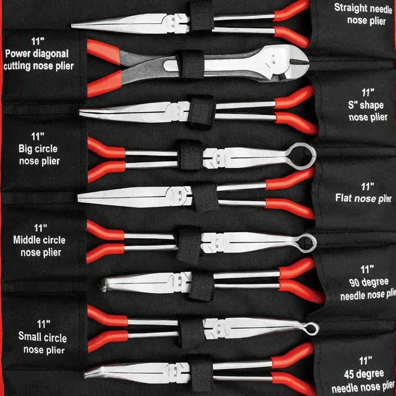 9-piece Set Extended Needle Nose Pliers 11 Inch Clamping Pliers Long Handle Curved Mouth Garbage ClipExtended Straight Round