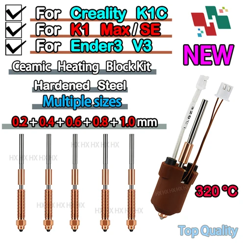Para Creality K1C / k1 Max Hotend Kit de bloque calefactor de cerámica piezas de impresora 3D Kit de boquillas de intercambio rápido resistencia a rotura de calor Hotend