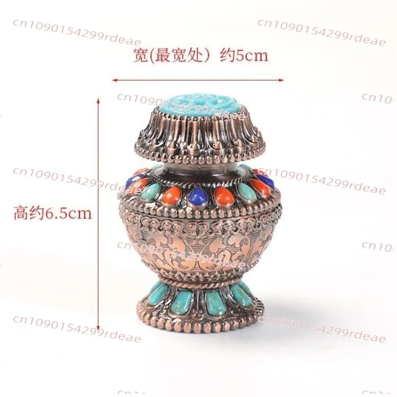 Pure Copper Hidden Bottle with Beaded Decor, Buddhist Offering Jar, Tibetan Ritual Nectar Vessel, High-Quality Small Reliquary