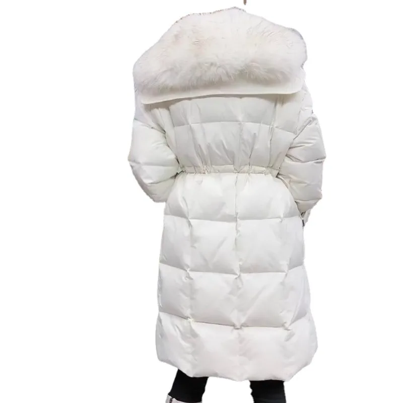 2023 neue Frauen Daunen jacke Wintermantel Taille mittellanger Stil Parkas Marine kragen großer Pelz kragen Daunen Outwear warmer Mantel