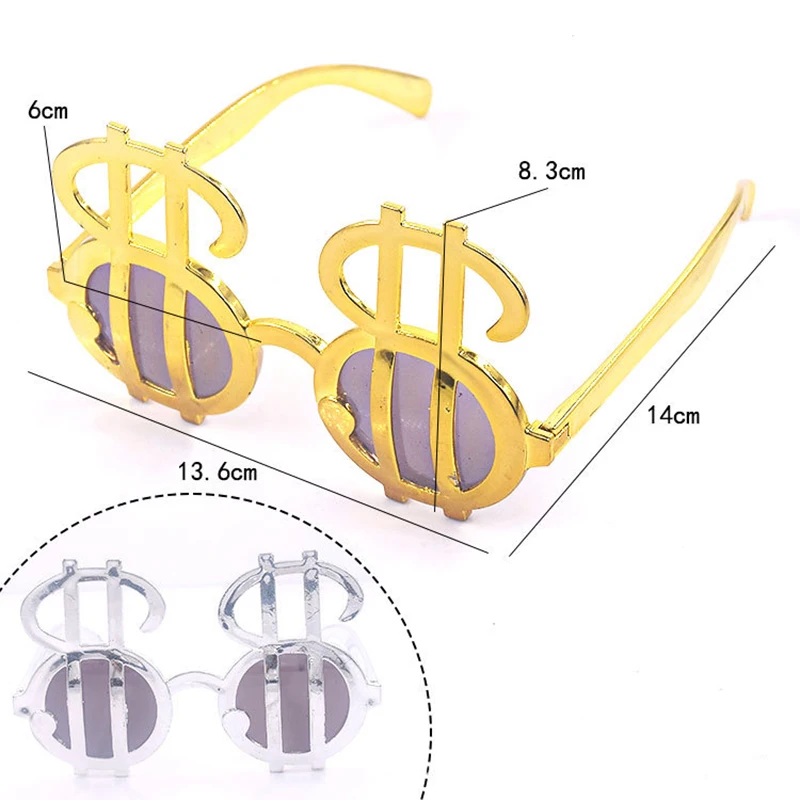 Złoty srebrny znak dolara okulary fotobudka dekoracje urodzinowe urodziny fotografia imprezowa rekwizyty okulary na imprezę dekoracje