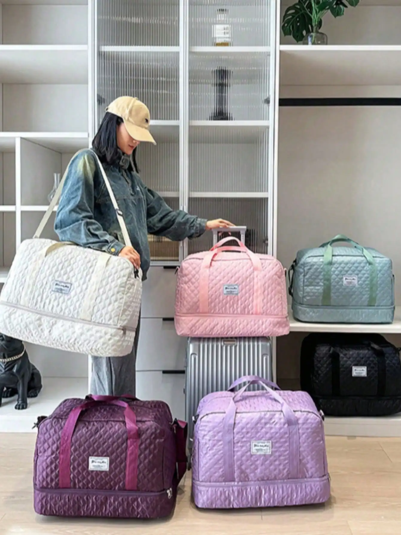 Luxury Large Travel Bag 20.11.8" Crossbody Tote Wet Dry Pocket Dual Side Slots Gym Overnight Hospital School Luggage Fits Suitcase Travel Holiday