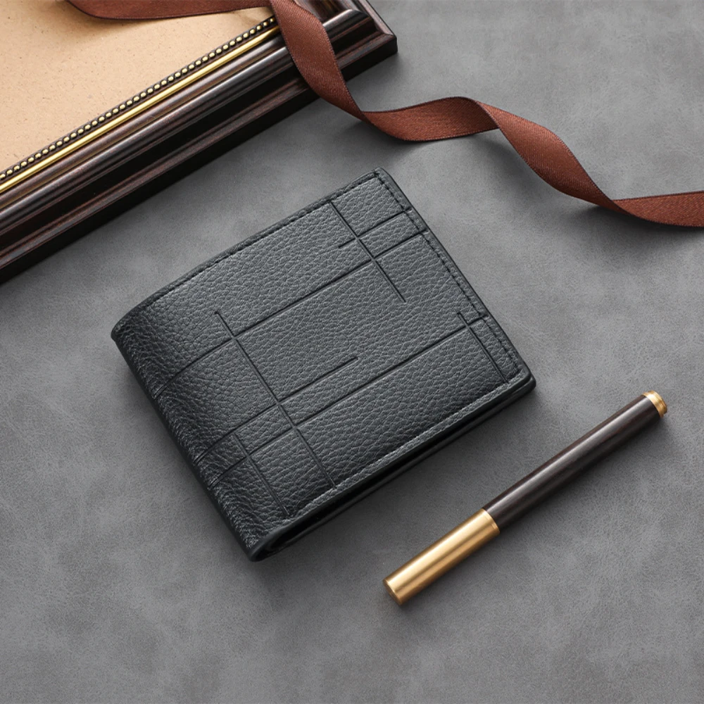 

Men'S Short Wallet Fashionable Plaid Soft Pu Leather Certificate Bag Coin Purse Multiple Slot Card Holder Casual Money Pouch
