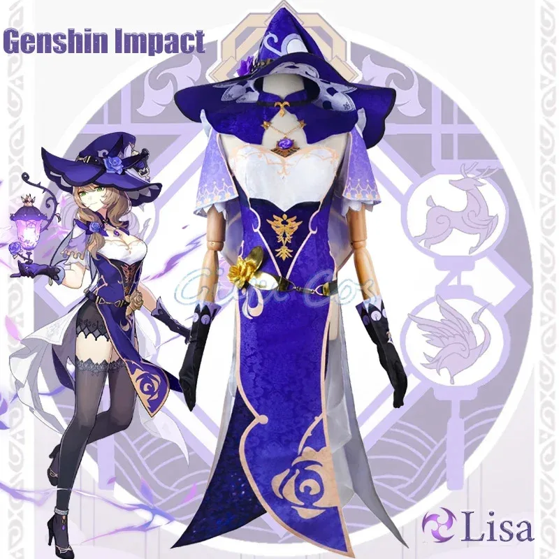 OP01 Genshin Impact Lisa คอสเพลย์เครื่องแต่งกายผู้ใหญ่ Carnival ชุดอะนิเมะฮาโลวีนเครื่องแต่งกายผู้หญิง Game6Gd @!