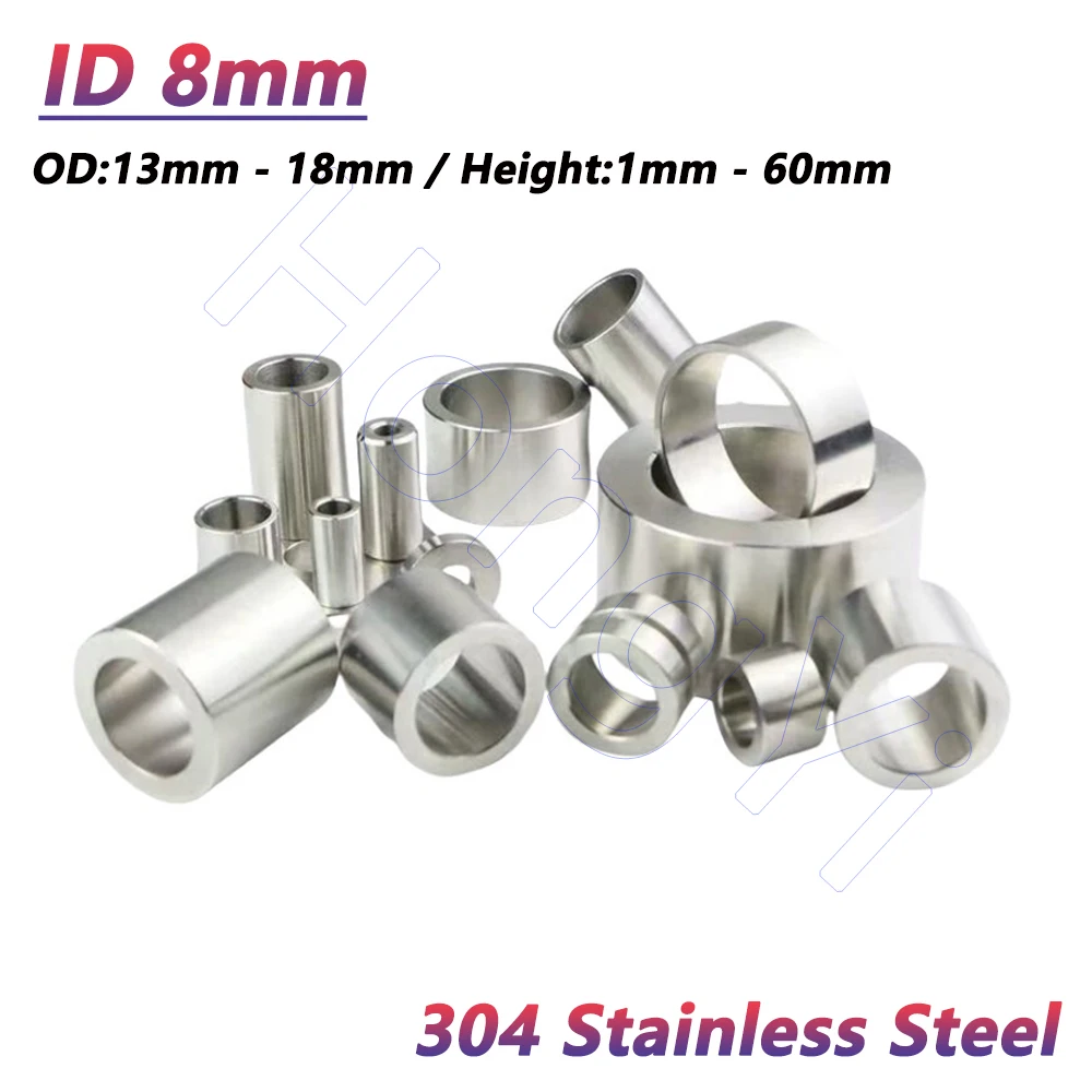 ID 8mm 304 Stainless Steel Unthreaded Round Spacer Sleeve Bushing Washer OD 13/14/15/16/17/18mm Hollow Round Gasket Standoff