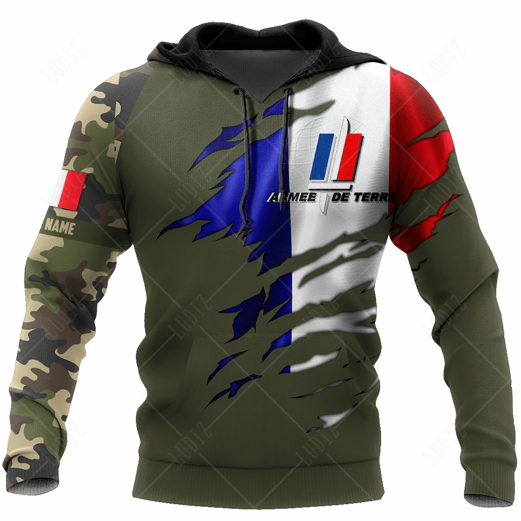 France Army Camouflage Men Ladies Hoodies Commando ARMY-VETERAN 3D Special Forces Long Sleeved Tactical Shirts Men\'s Clothing