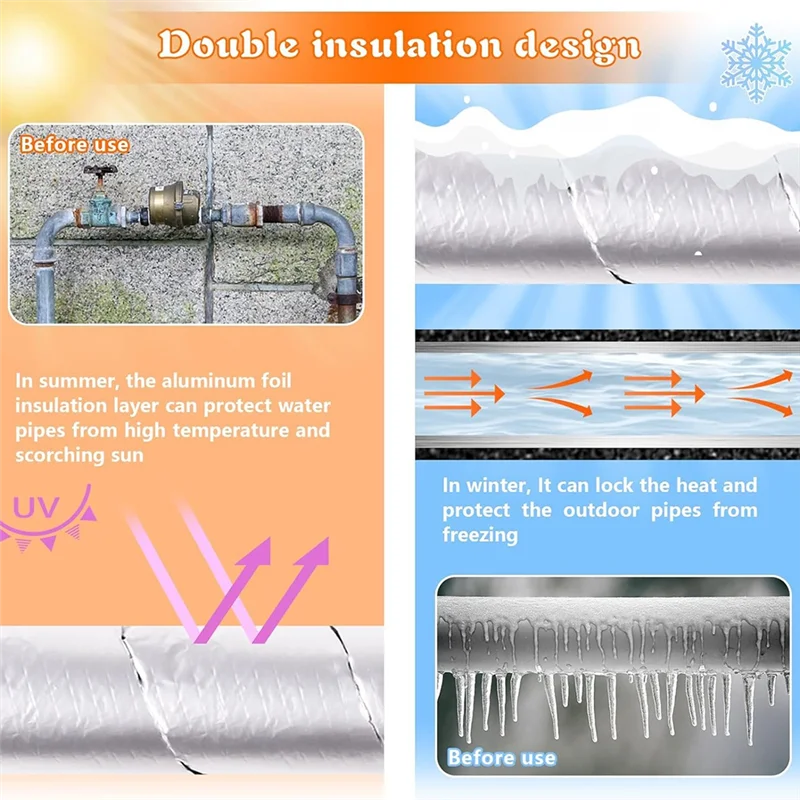 عبوة عزل الأنابيب CYCLI، حماية ضد التجمد في الشتاء، مناسبة لأنابيب المياه الساخنة والباردة، تقلل من فقدان الحرارة