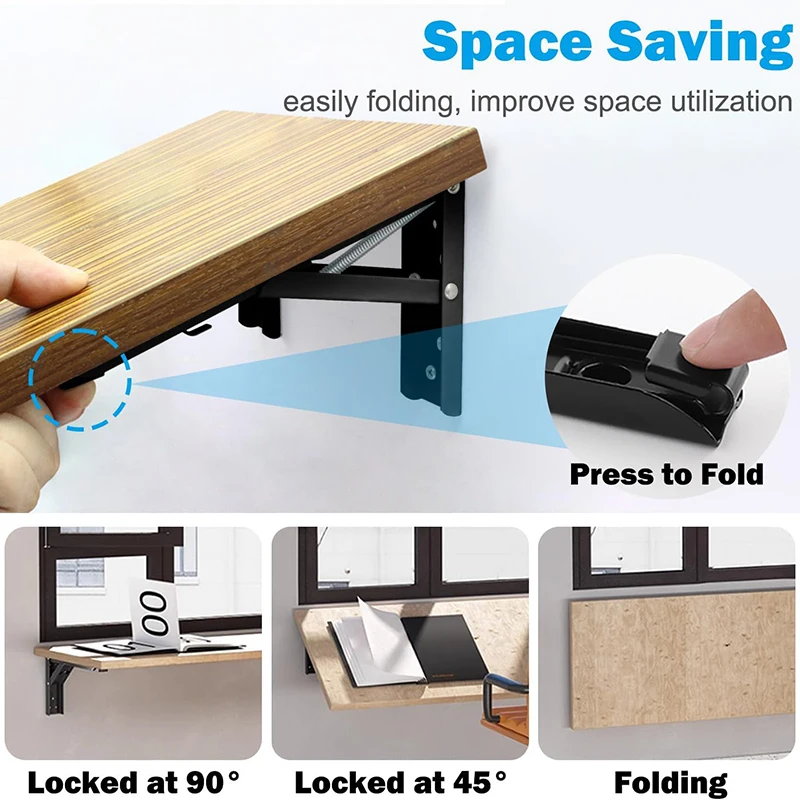 2pcs Folding Shelf Brackets Heavy Duty Stainless Steel Collapsible Shelf Bracket for Table Work Space Saving DIY Bracket