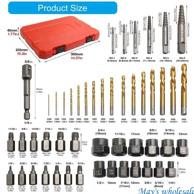 Essential Screw&Bolt Extractor Set With High Speed Steel Drill Bit For Workshop 448A