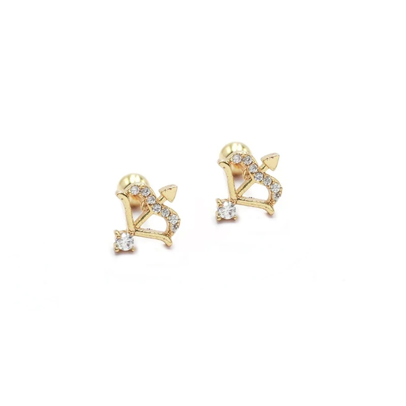 Cute Small Zircon Bow Arrow Shape Ear Cartilage Piercing Earring Women Gold Color Steel Helix Screw Bar Stud Cuff Jewelry 1 PCS