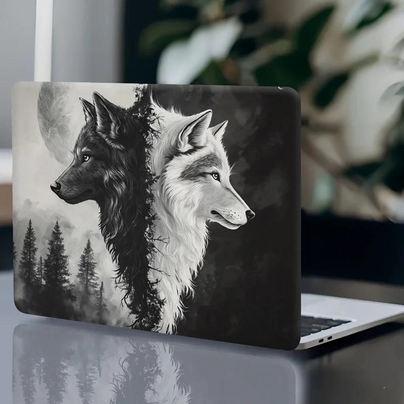3 Durable Vinyl Laptop Stickers - Wolf Pattern with Full Moon Pine Art Scratch Protection Sticker for MacBook PC Chromebook