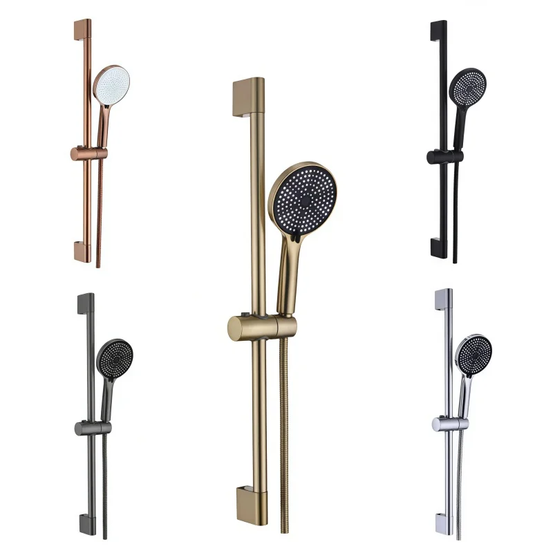 Brushed Gold Wall Mounted Adjustable Shower Bracket Slider ABS Handheld Shower 1.5M Hose Bathroom Accessories Simple Style