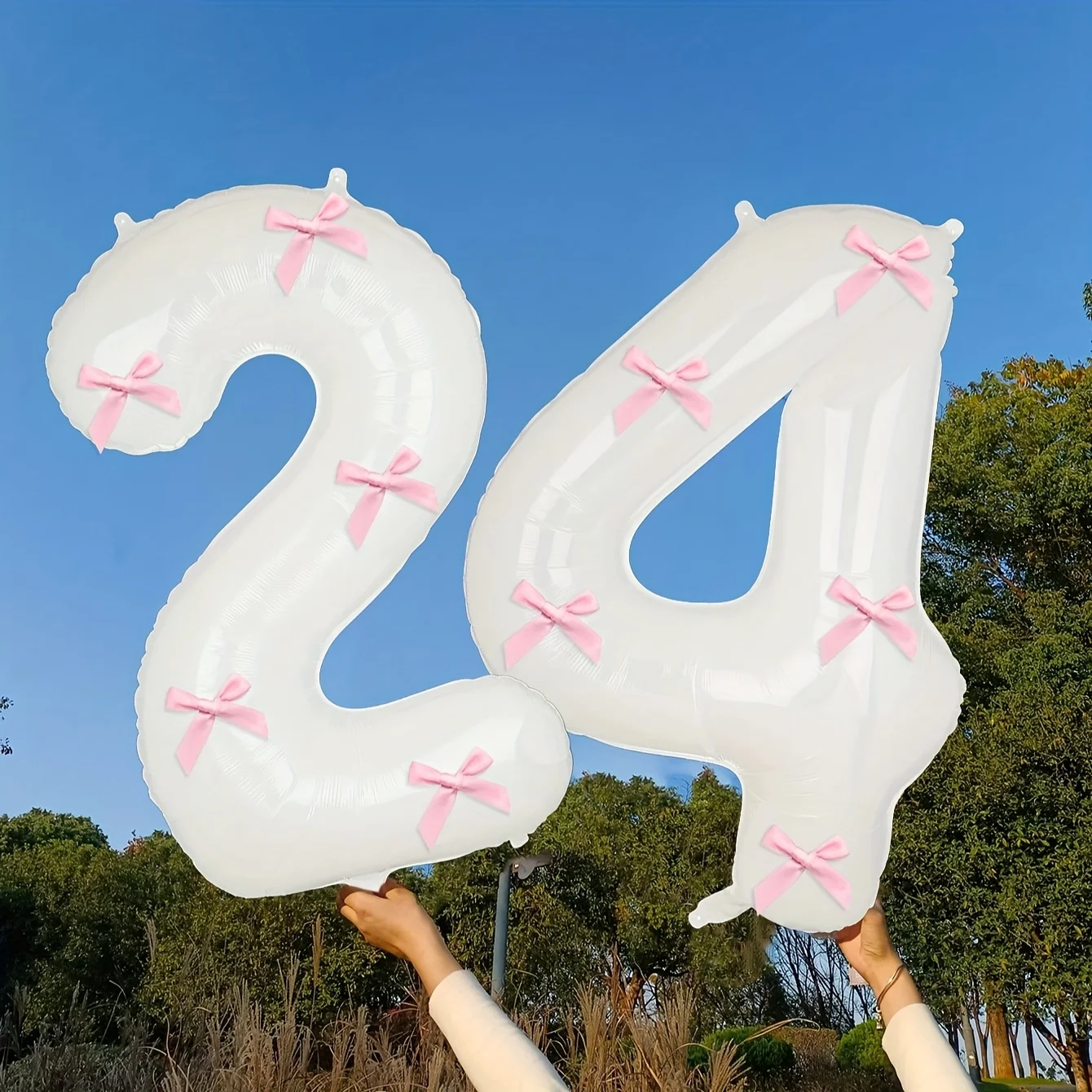 2 Stück 101,6 cm Rosa Schleifendekoration Weiße Digitalballons für Geburtstag Jubiläum Hochzeit Abschlussfeier Neujahrsdekoration – Detail 5