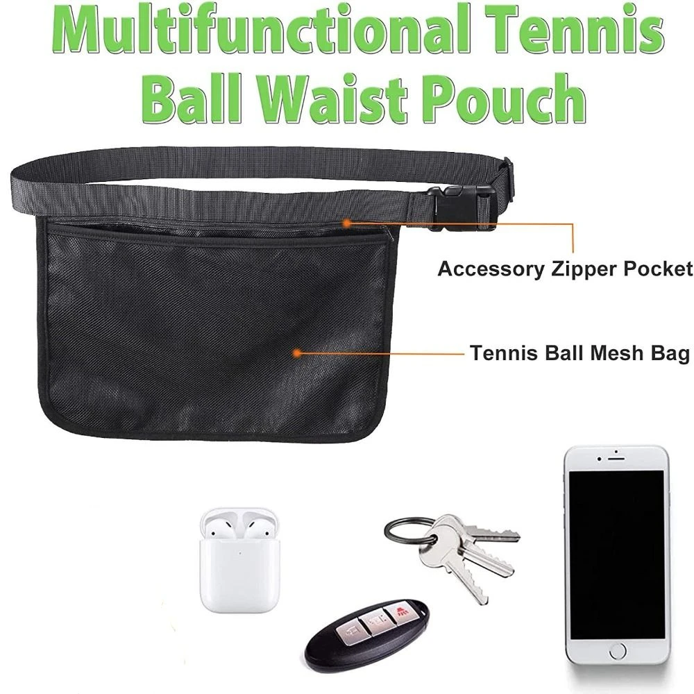 Large Capacity Tennis Ball Carry Bag Mesh Pouch Multifunctional Golf Ball Storage Waist Bag Zipper Picking Up Ball