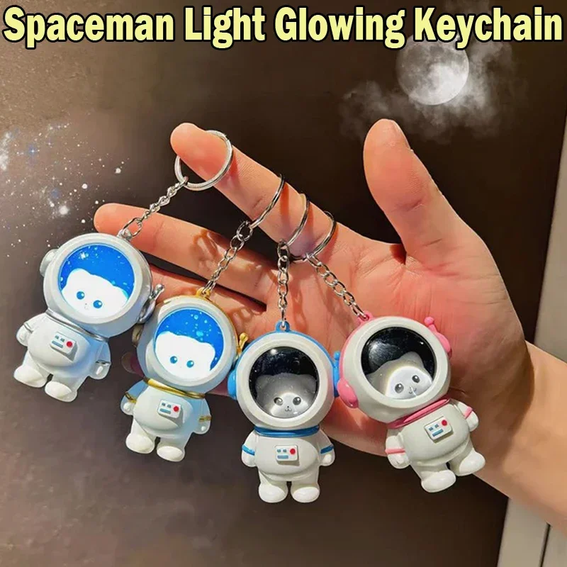 Cartoon Spaceman Light Glowing Keychain Sunset Light Luminous Keychain Female Cute Space Astronaut Couple Key Chain Bag Hanging