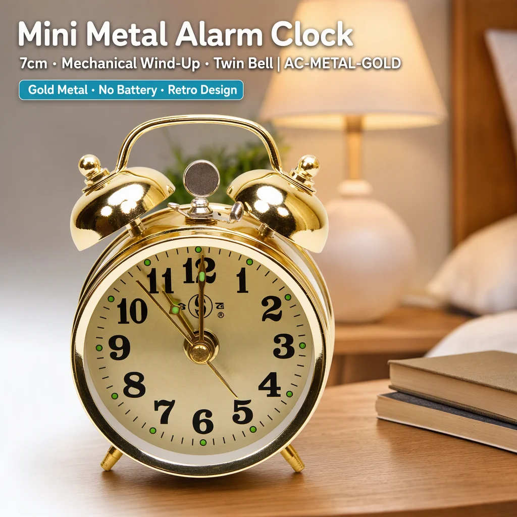 Vintage Retro Mechanical Wind Up Alarm Clock 7cm Gold Metal Bell Tabletop Desk Room Decor Gift Collectible 1PC