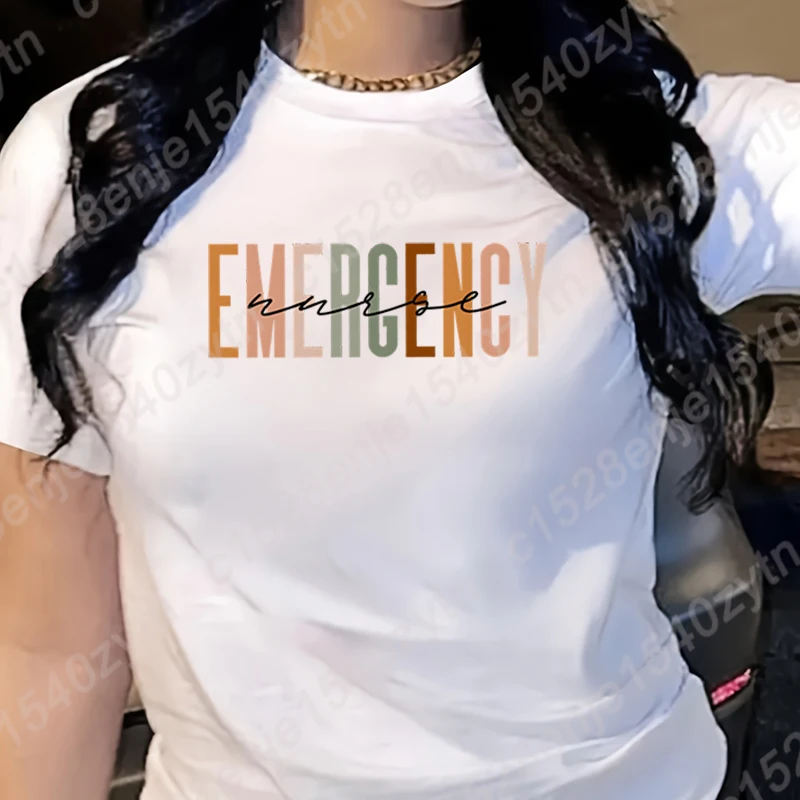 Emergency Nurse Graphic T-shirts Ladies Summer Round Neck Tee Shirt Popular Women's Clothing Casual Plus Size T Shirts Soft Tees