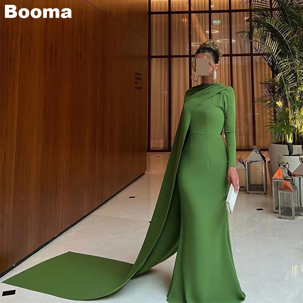 Booma Green Mermaid Evening Dresses Long Sleeves Cape Formal Occasion Dress for Women Saudi Arabic Party Prom Gowns Customized