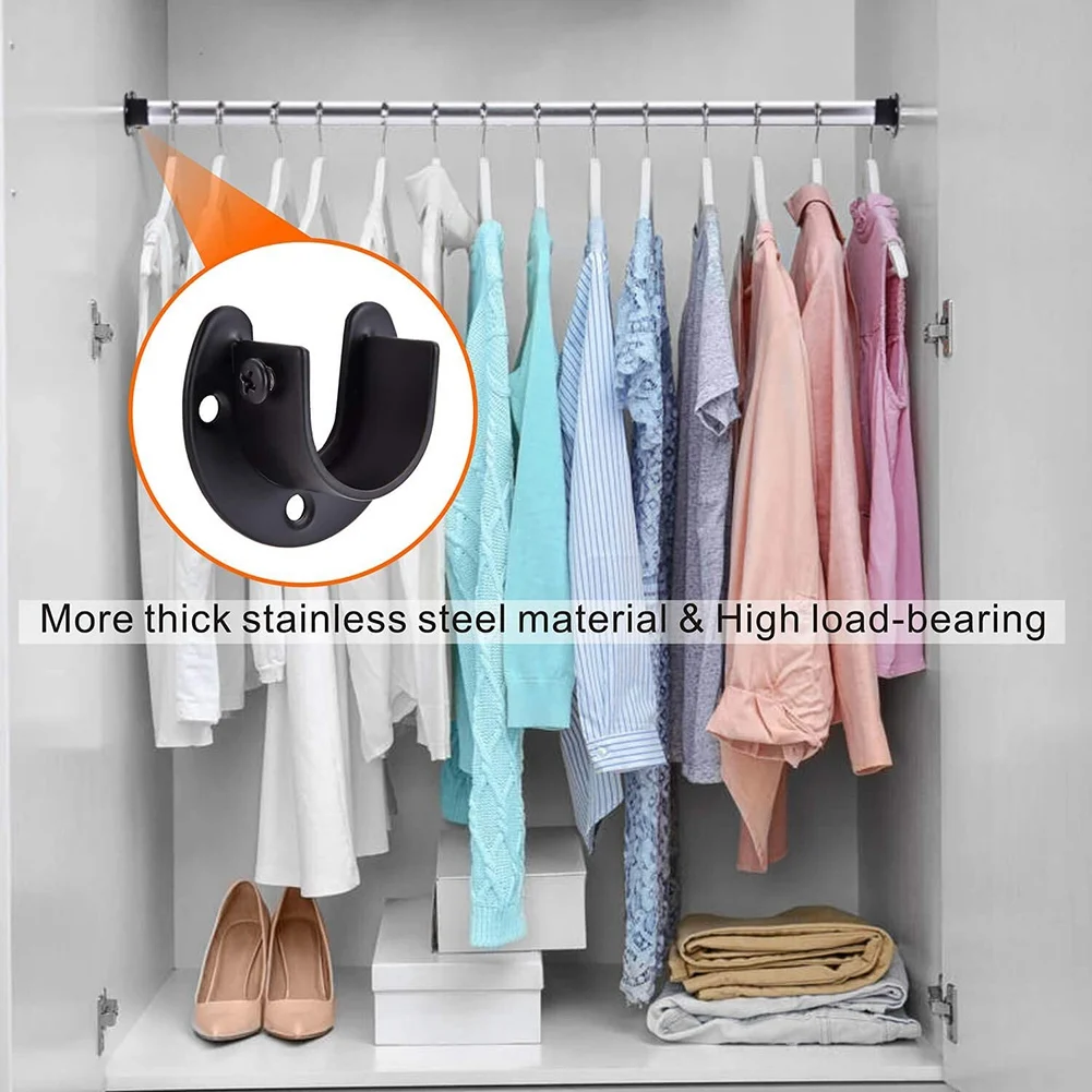 AB02 Stainless Steel Hanger Rod Bracket U-Shaped Open Socket Bracket Shower Curtain Rod End Support Flange