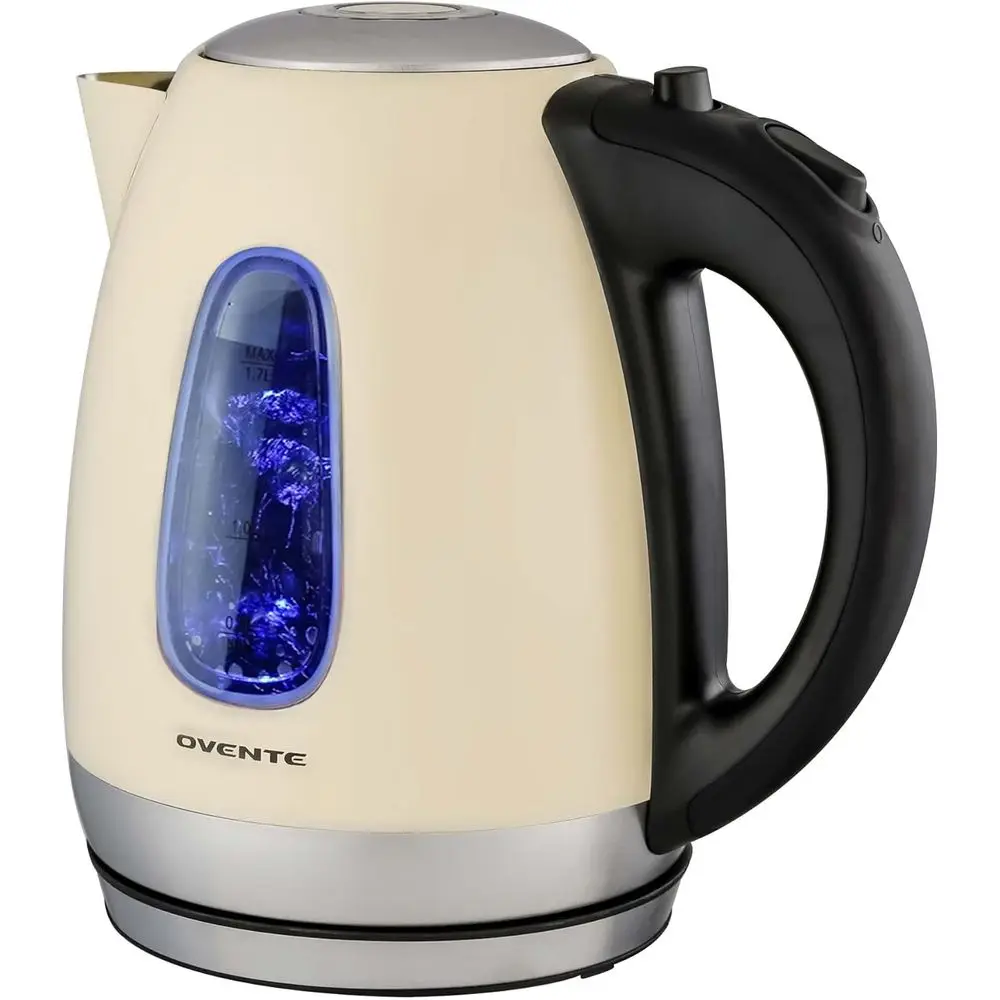 

1.7L Stainless Steel Electric Kettle with Auto-Off, Boil-Dry Protection, LED Indicator, and Removable Filter, BPA-Free, Beige