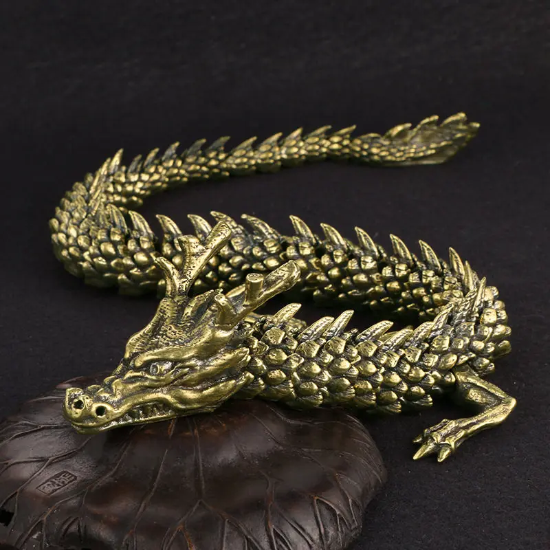 Antique Style Articulated Brass Chinese Zodiac Dragon Figurine Movable Joint 3D Dragon Statue Wealth Luck Home Decor Ornament