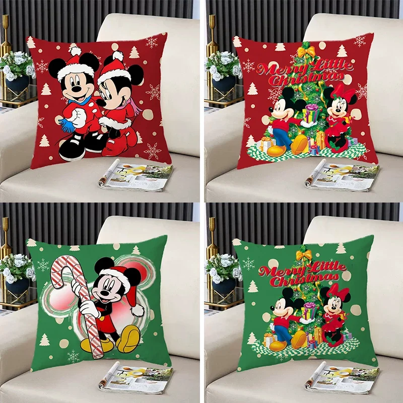 Kawaii Mickey Minnie Christmas Pillow Cases Cartoon Anime Pillow Covers Pillow Cases Christmas Bedroom Room Home Decoration Gift