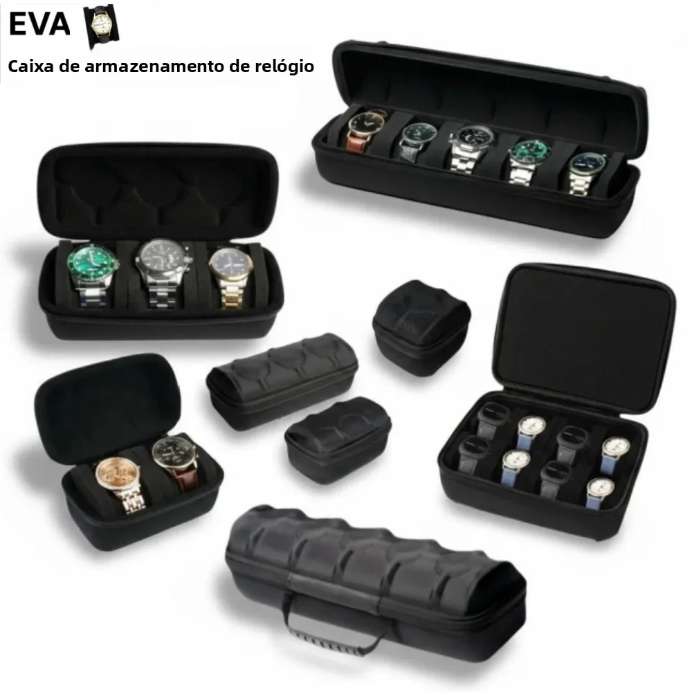 Caixa de armazenamento de relógio de viagem portátil, 1/2/3/5/8-slot caixa de relógio organizador eva caso de transporte relógios inteligentes presente masculino e feminino