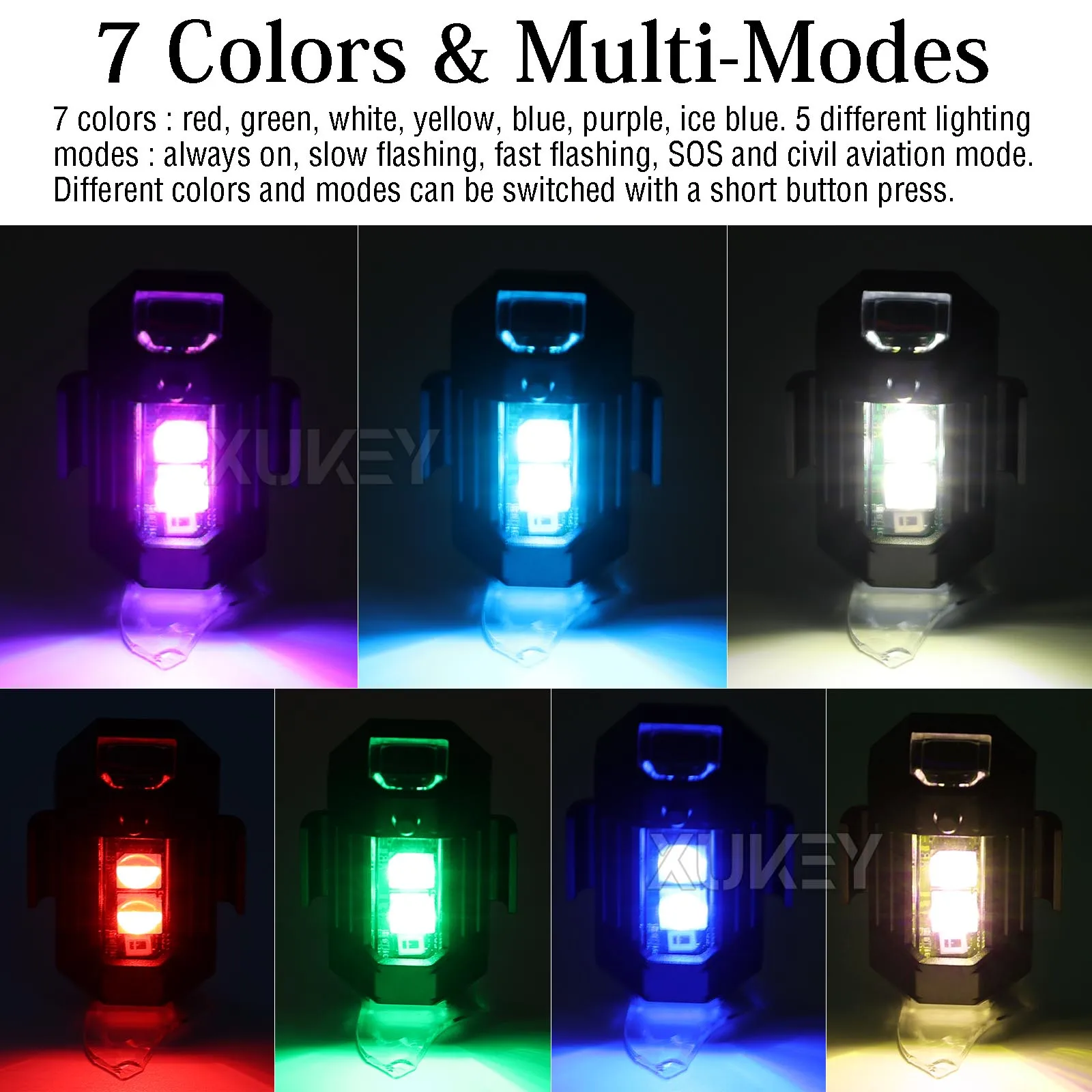 6Pc Universal Aircraft Strobe Light Motorcycle Anti-collision Warning USB Charging 7Colors Turn Signal Indicator Mini Flashing