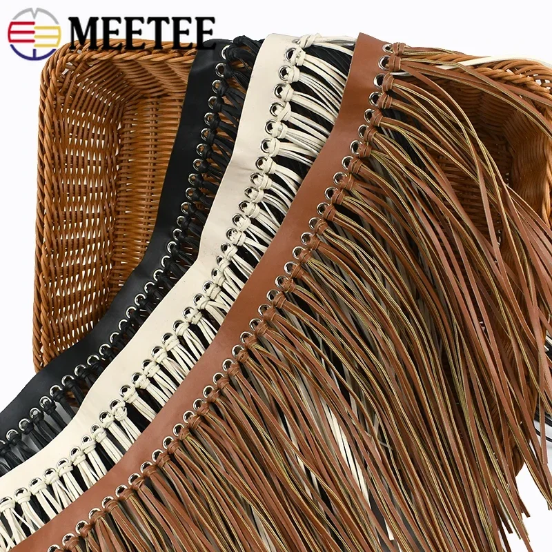 1Meter Meetee 23cm PU Leather Tassel Fringe Trim Lace Ribbon Handbag Dress Decor Tassels Performance Clothes Швейний матеріал