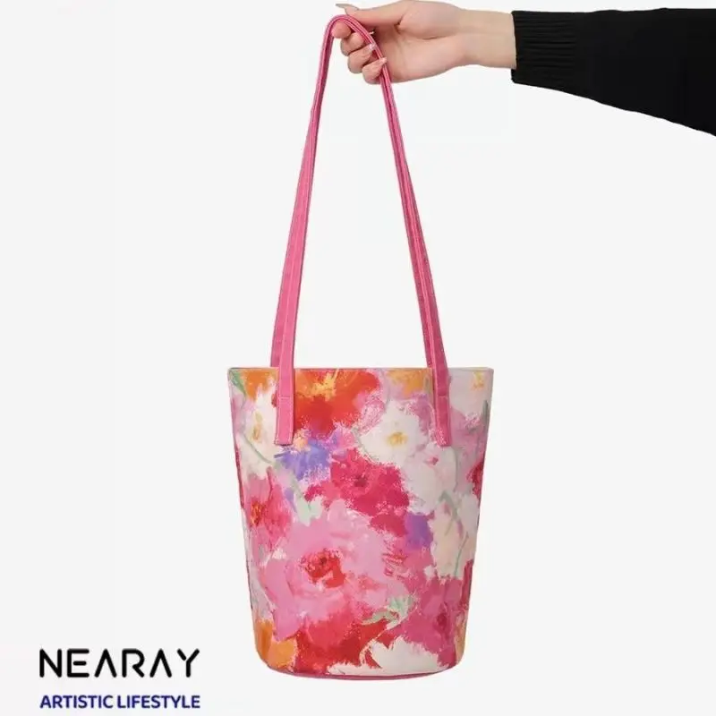 Butterfly Flower Tote Bags for Women 2024 Luxury Handbags Large Capacity Waterproof Nylon Bucket Bag Female Casual Shoulder Bag