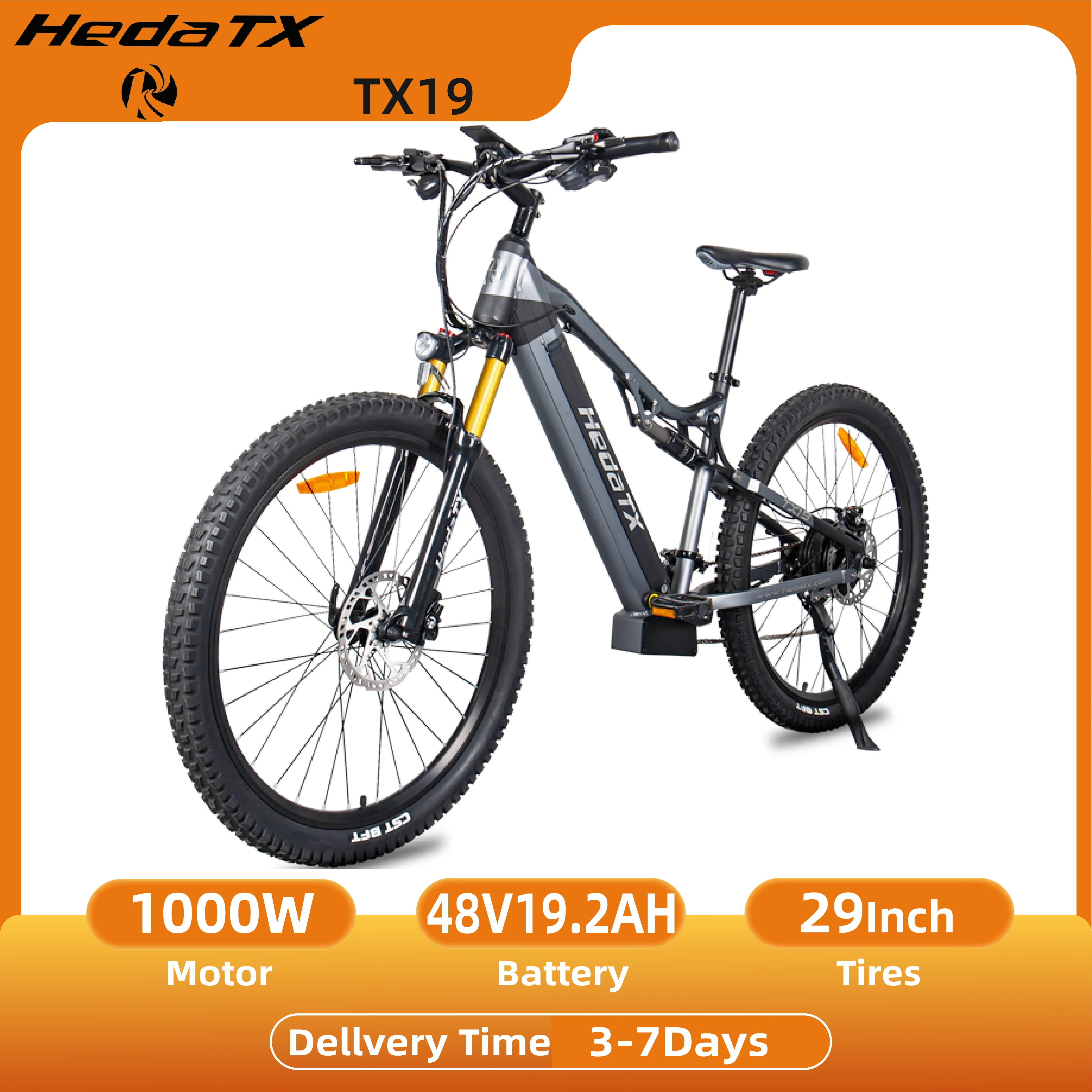 Vélo électrique Hedatx TX19, moteur 48V, batterie 19.2Ah, vélo de montagne électrique pour adultes, 29 pouces, assistance électrique, frein hydraulique