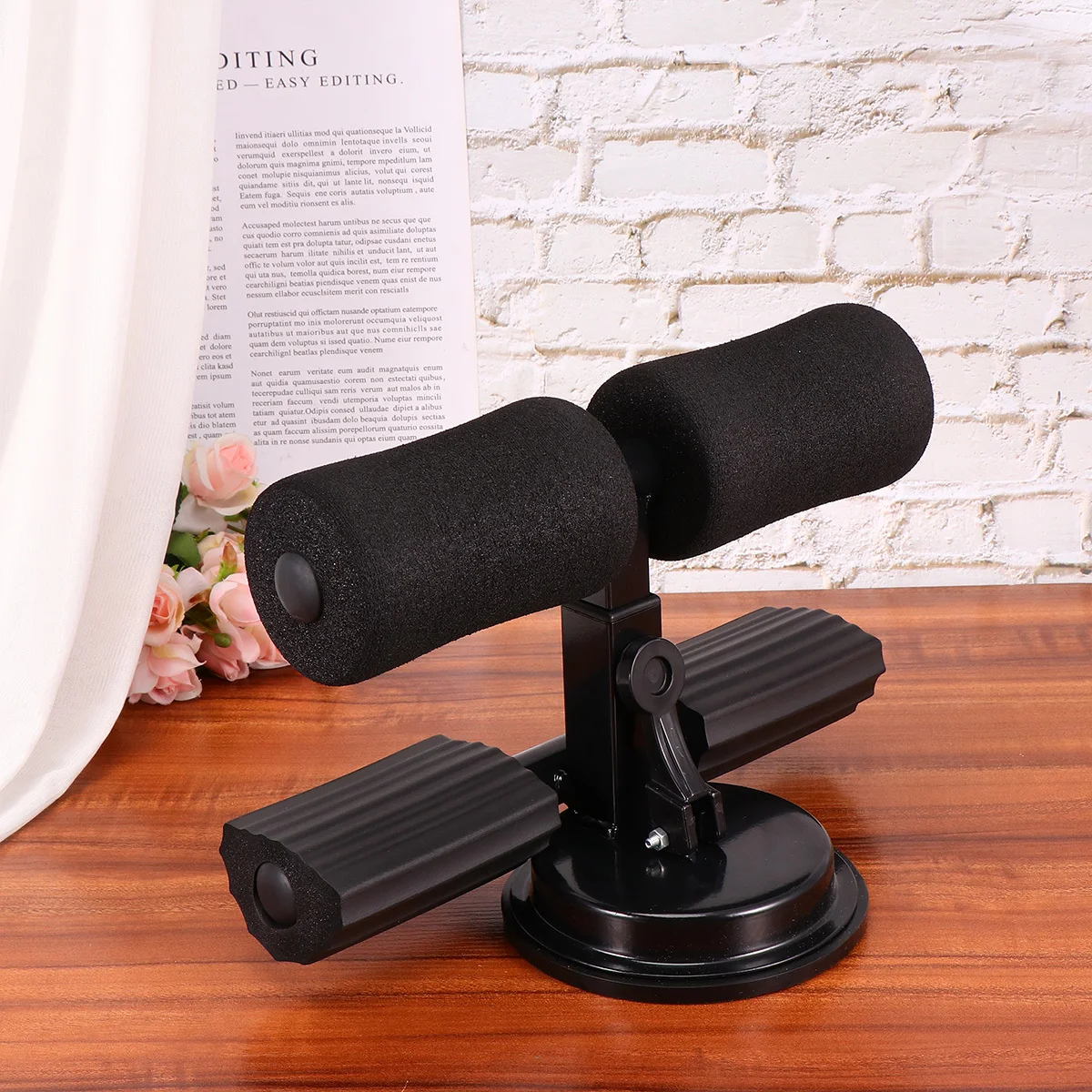 

1Pcs Suction Cup Abdominal Trainer Black Double Bar Household Fitness Exercise Tool Sit-Up Assist Device for Home Waist Belly