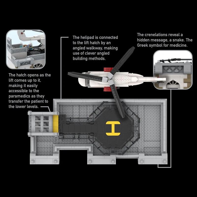 Moc blocos de construção modular hospital trazer aeronaves de resgate tijolos modelo diy montagem brinquedo construção feriado presentes aniversário