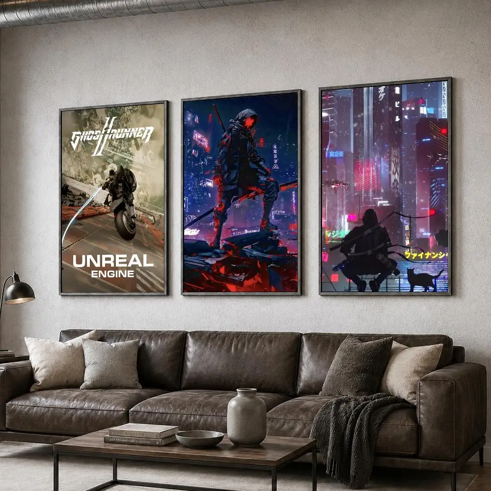 Game Ghostrunner Cyberpunk Action Poster  PP Self Adhesive Home Garage Dorm Bar Wall Decor Aesthetic Retro Gift