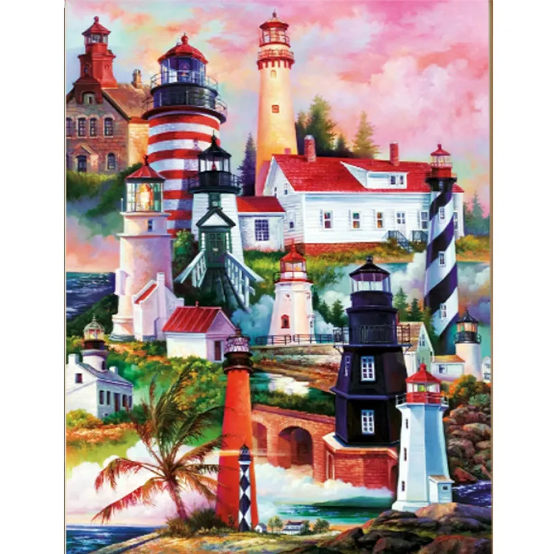 Yumeart 5D DIY Diamond Embroidery Lighthouse Paint With Diamond Painting Landscape Cross Stitch Kits Mosaic Art Room Decoration