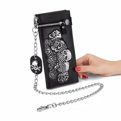 Cartera de motorista Retro de PU para hombre, monedero de lujo, diablo, Calavera, muerte, Punk, Rock, corto, antirrobo, con cremallera