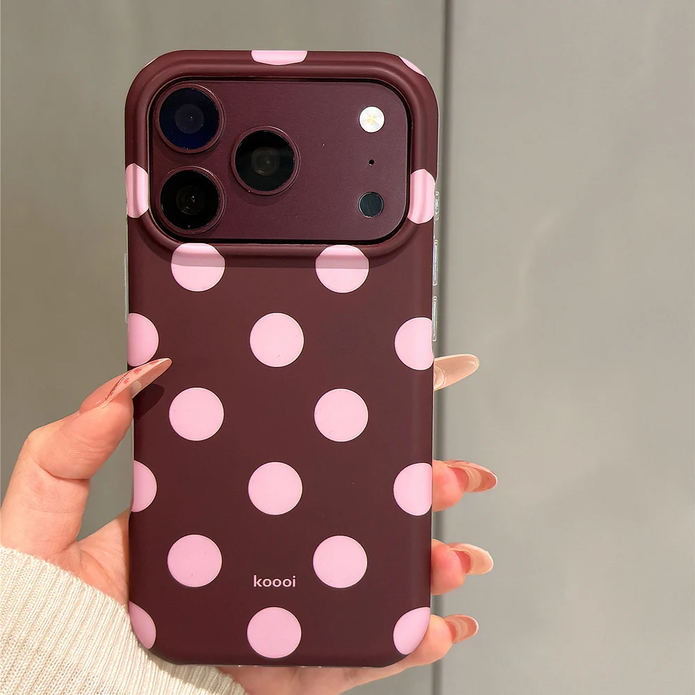 Beliebte Retro-Handyhülle mit großen Polka Dots in Burgunderrot für iPhone 18 Pro Max 17 16 15, stoßfeste Schutzhülle aus IMD TPU – Detail 8