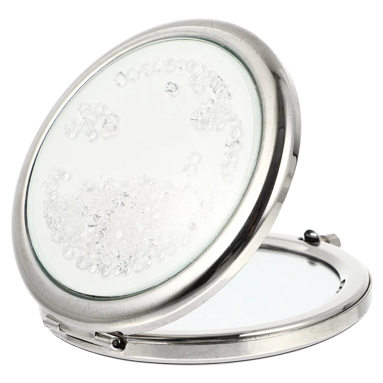 Miroir métallique pliant rond Double face Portable, petit outil de maquillage de voyage pour femmes, fête pique-nique, miroir de maquillage pliant en plein air