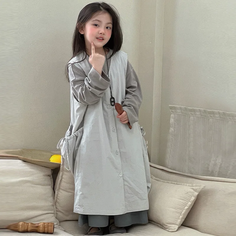 Girls 2026 Set Long Sleeved T Shirt Pure Cotton Loose Dress Half Body Skirt Three Piece Set