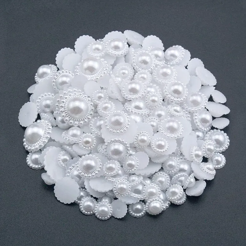 100Pcs White Colour 9/1.1/1.3/1.78cm Imitation Pearl ABS Plastic Bead Half Round Beads For Nail Art DIY Craft Garment Accessory