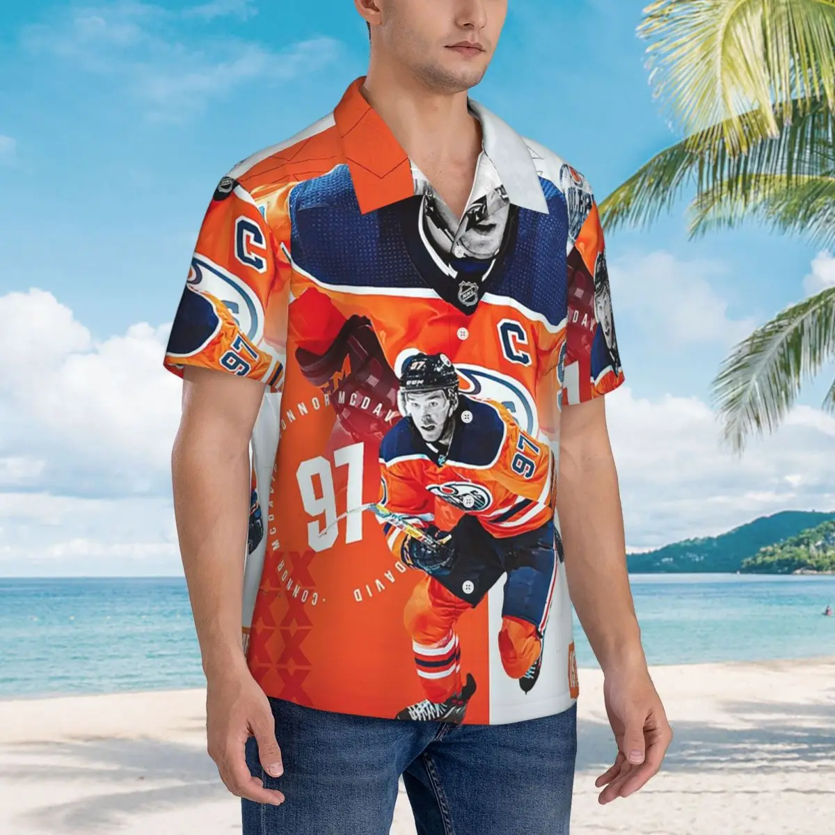 

Connor McDavid Hawaiian Shirts Fashion Men Short Sleeve Shirt for Summer Beach Men's Button Tops