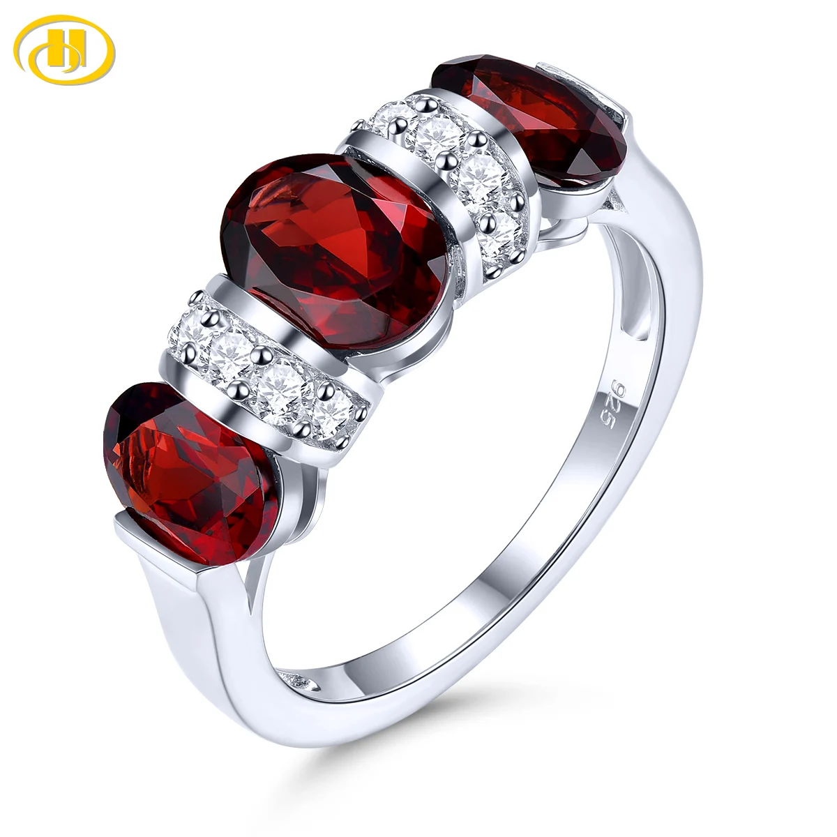 

Natural Red Garnet Sterling Silver Rings 3.8 Carats Genuine Gemstone Simple Classic Design Women Birthday Gifts S925 Jewelrys