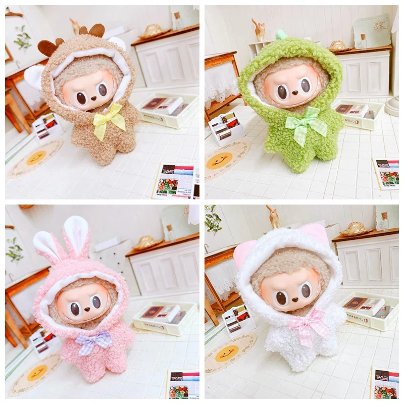 Doll Clothes for 17cm Labubu Dolls Cute Mini Plush Doll's Outfit Accessories Jumpsuit Hoodie Crawling Clothes DIY Fans Girl Gift