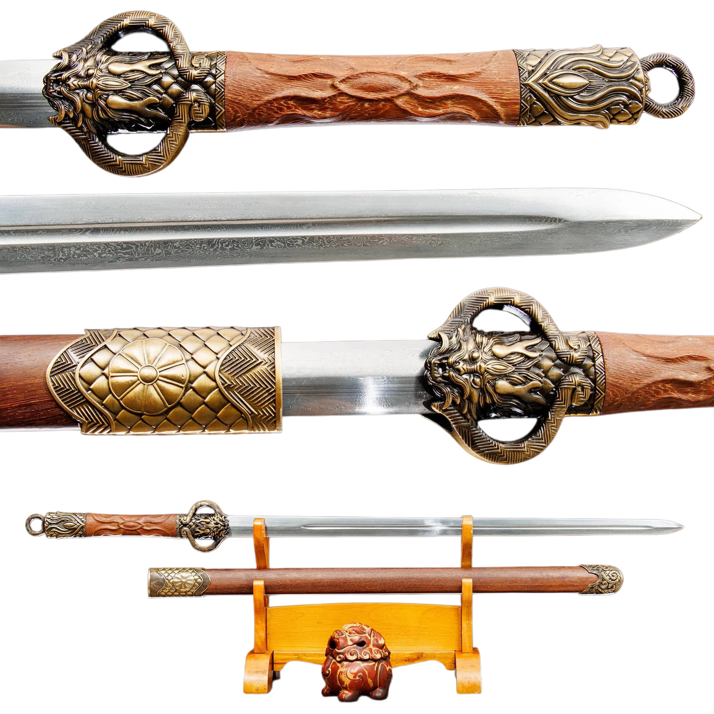 Medieval Dragon King Damascus Steel Sharp Blade Samurai Sword with Full Tang Katana Gift for Combat between Knights and Ninja