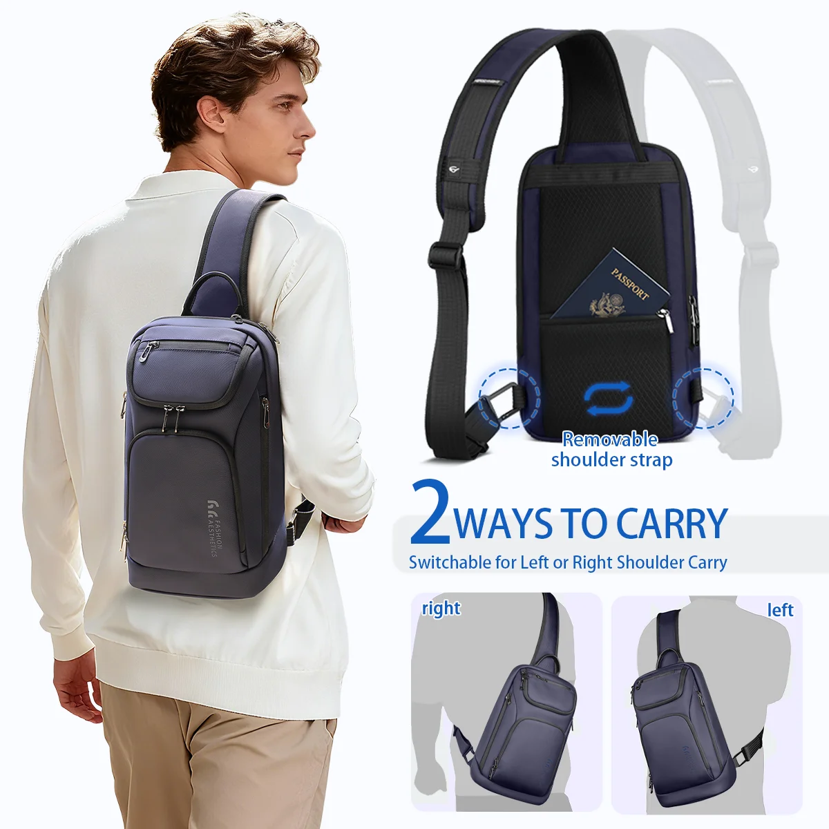 Borsa a tracolla da uomo multifunzione Heroic Knight Borsa a tracolla impermeabile per petto Borsa a tracolla moda business per viaggi di lavoro