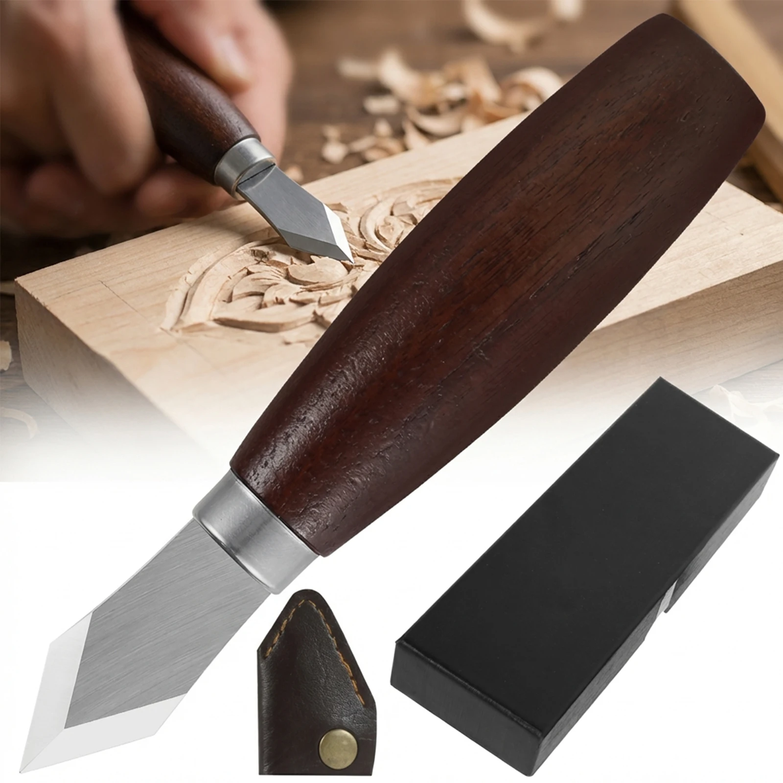 

Marking Knife with Wooden Handle Double Beveled Woodworking Scribing Knife with Leather Sheath Multipurpose Blade Striking Knife