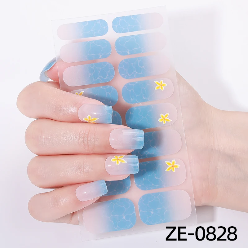 Adesivos de Unha de Cobertura Total com 16 Pontas, Tiras de Esmalte Gradiente de Verão, Decoração de Manicure DIY de Longa Duração e Autoadesivas