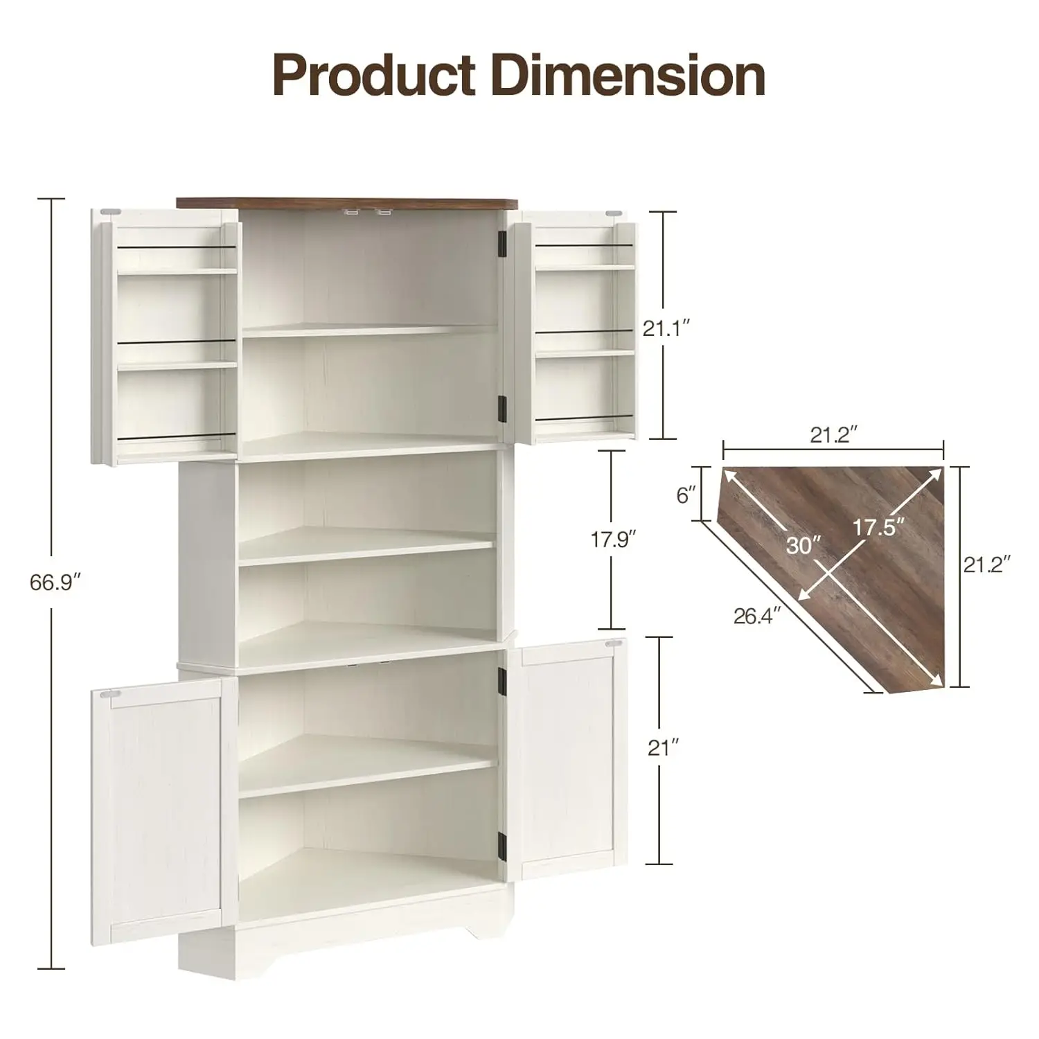 #￥Corner Cabinet, 67''H Kitchen Pantry Storage Cabinet, 6-Tier Corner Food Pantry Hutch with 4 Barn Doors and, Customized